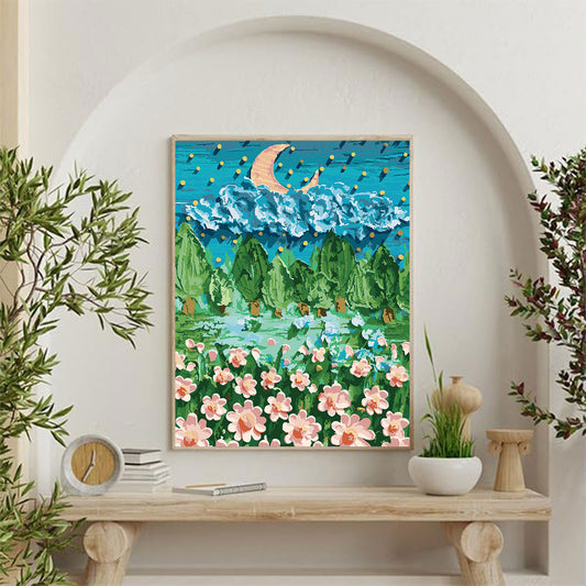 3D Moon Trees Flowers