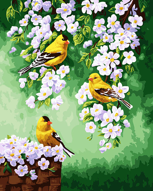 Goldfinches And Apple Blossoms