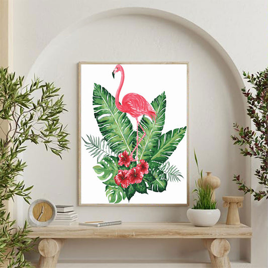 Pink Flamingo and Flowers