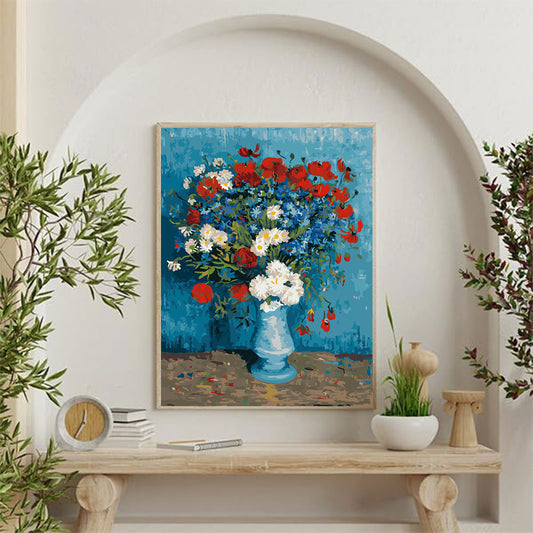 Vase with Cornflowers and Poppies