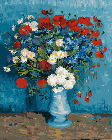 Vase with Cornflowers and Poppies