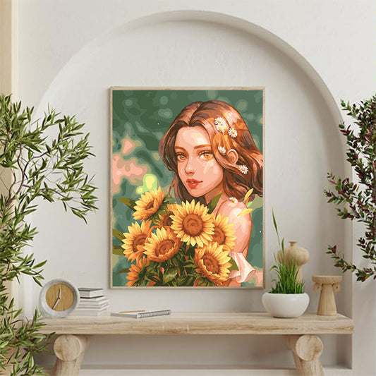 Young Girl and Sunflower