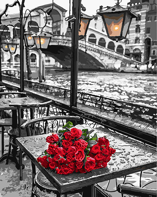 Terrace and Bouquet of Roses