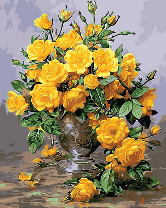 Yellow Roses In A Flower Pot